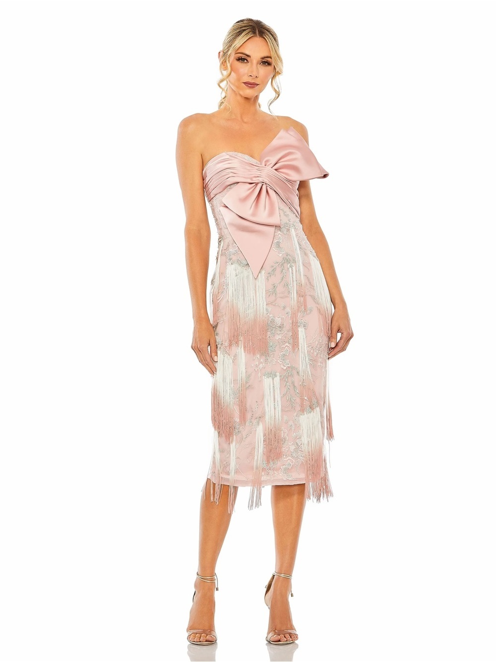 Mac Duggal 20593 Rose Midi Tassel Fringe Dress